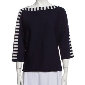 Navy Blue and White Striped Knit Sweater Size P (Small)